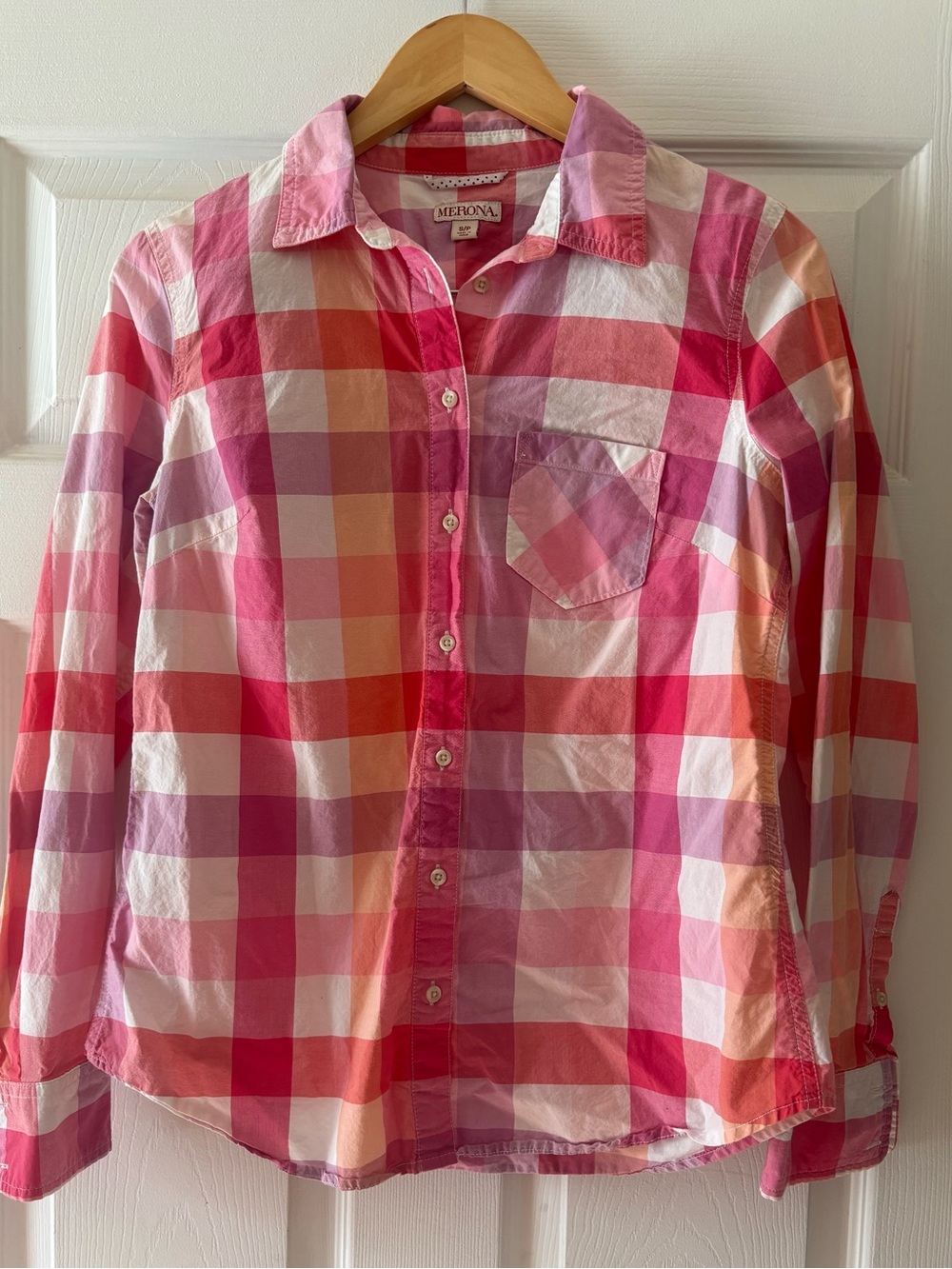 Merona Pink & Orange Plaid Button-Down Shirt